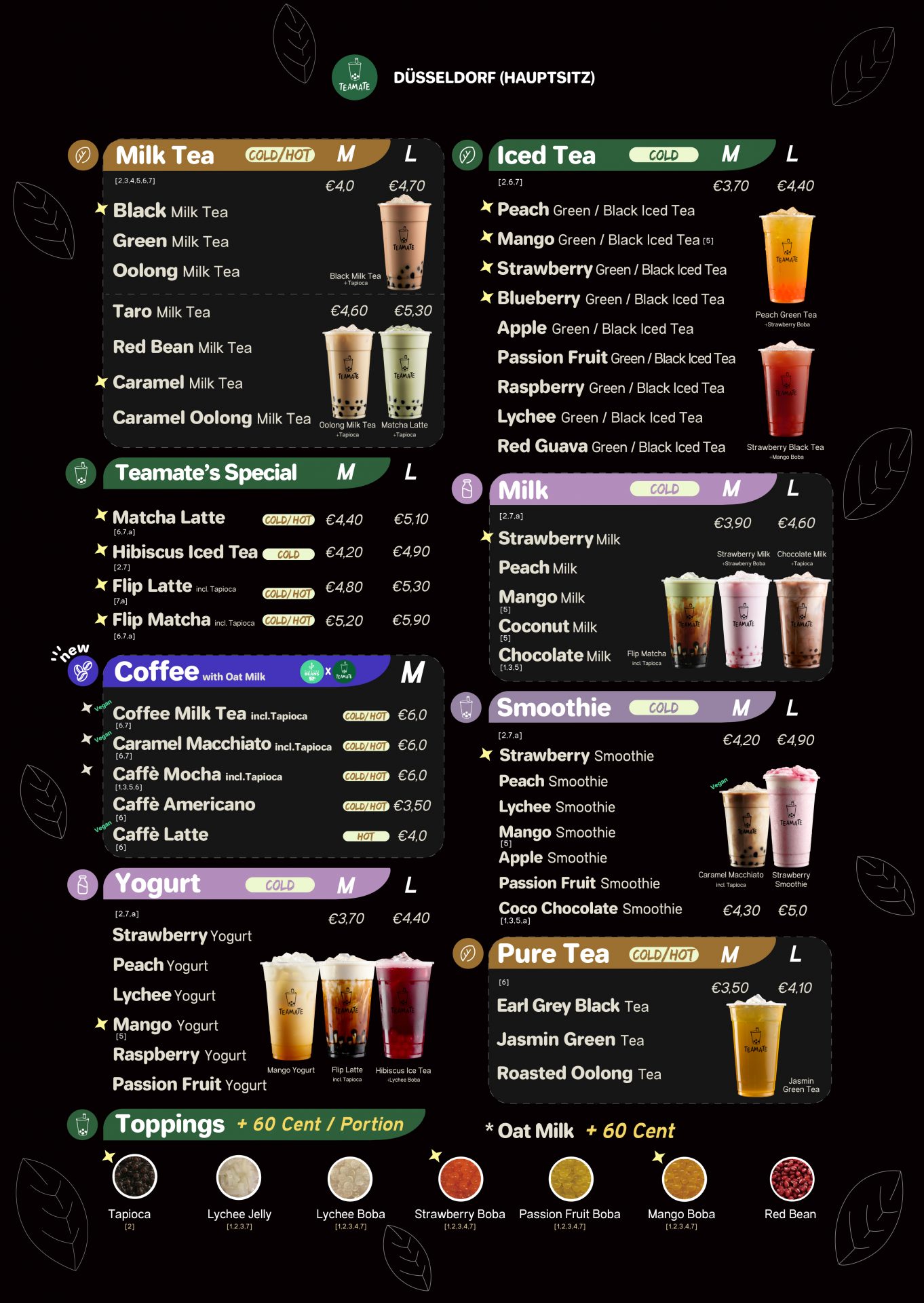 1 page menu of the HBF shop